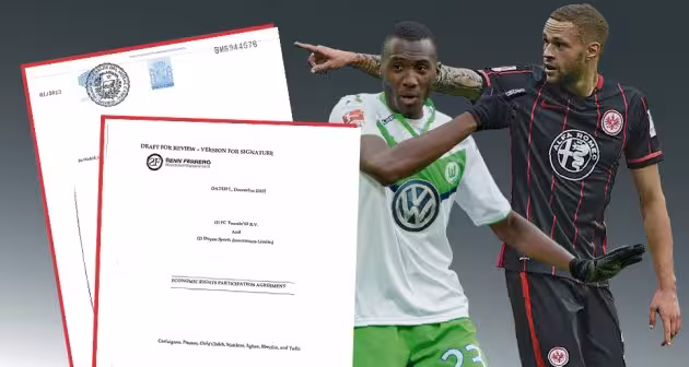 Football-Leaks-Dokumente neben zwei Bundesligaspielern